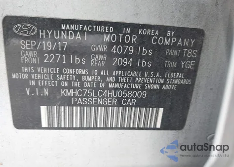 2017 Hyundai Ioniq Hybrid Sel z USA, uszkodzony, nr VIN KMHC75LC4HU058009